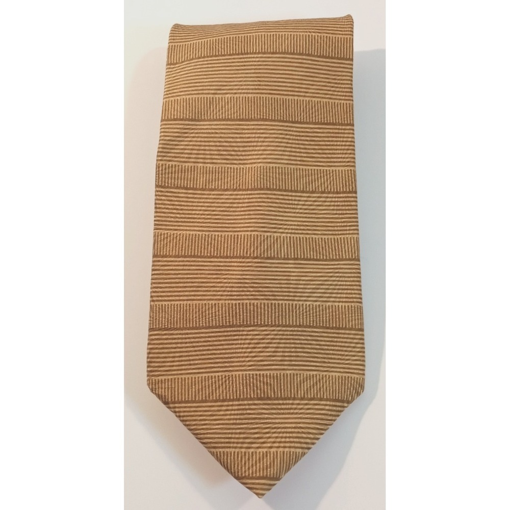 Neo Bill Blass Men's Gold 100% Silk Neck Tie, Geometric Stripe Star Burst Print